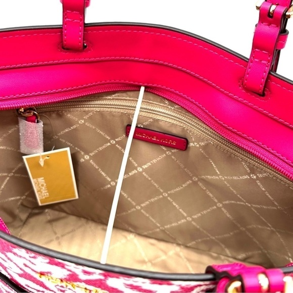 Michael Kors Jet Set Medium Pocket Tote Bag Electric Pink Multi - Picture 10 of 11